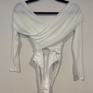 Mesh Overlay Sweetheart Solid Bodysuit